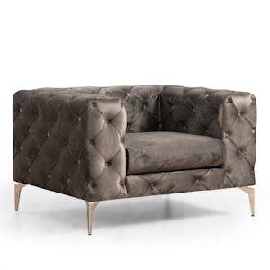 Fauteuil gris en velours capitonné DOVER